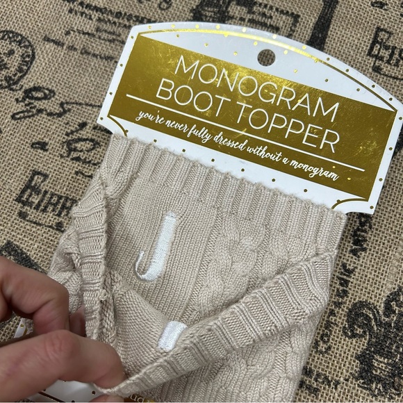 Mud Pie  NWT! Women’S Beige Chelsea Initial Monogram Boot Cuff Toppers - Picture 5 of 7